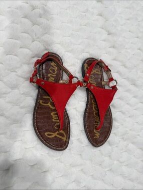 Sam Edelman Red T-Strap Leather Sandals